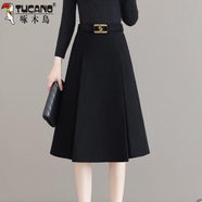 啄木鳥(niǎo)大碼西裝半身裙中長(cháng)款秋冬2025新款字高腰矮個(gè)子擺裙百搭小黑裙 黑色 M
