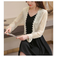 吻藝秀搭配吊帶裙的小外套夏天搭配裙子的上衣粉紅色外搭女夏款薄款蕾絲 杏色 現貨 M 95105