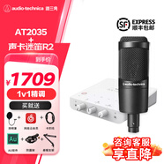 鐵三角（Audio-technica） AT2035 電容麥克風(fēng) 全電腦K歌 主播 直播麥克風(fēng) 專(zhuān)業(yè)錄音話(huà)筒 專(zhuān)業(yè)設備 專(zhuān)業(yè)調試聲卡麥克風(fēng) AT2035+迷笛R2 OTG GENII聲卡套裝