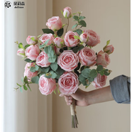 黛莉森仿真花輕奢玫瑰花束絹花假花家居客廳擺件裝飾花情人節(jié)高檔花束 花束-粉色