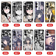 HERONSWING紅米note14手機殼動(dòng)漫note15pro二次元note14pro＋玻璃全包保護套 櫻島麻衣學(xué)姐-兔女郎-動(dòng)漫二次元 液態(tài)硅膠黑邊框-下單留言型號