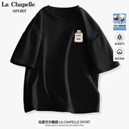 La Chapelle Sport拉夏貝爾短袖女夏季百搭休閑簡約韓版時尚運動透氣潮流t恤女裝 黑色(熊仔口袋胸標) XL （推薦130-150斤）
