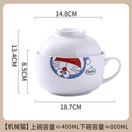 FANCYCHIC泡面碗陶瓷帶蓋飯盒學(xué)生宿舍用方便面杯卡通餐具碗筷套裝單個(gè)大碗 六寸+蓋碗 【機(jī)器貓】 1英寸