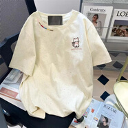 莎趣禾店鋪刺繡韓系小貓別致彩點(diǎn)短袖T恤休閑夏季寬松小眾慵懶甜美可愛(ài) 125彩點(diǎn)小貓刺繡 M
