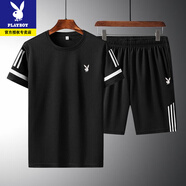 花花公子男士短袖T恤夏季運動(dòng)套裝休閑跑步速干短袖短褲網(wǎng)眼透氣兩件套男 810黑色【小標】 M (80-100斤)