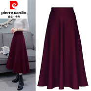 皮爾卡丹（pierre cardin）春秋款復古文藝百搭棉高腰顯瘦字裙大擺裙百褶半身長(cháng)裙松緊裙女針 紅色 L 90-100斤