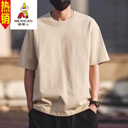 稻草人美式復(fù)古潮牌簡(jiǎn)約重磅純棉短袖T恤男夏裝寬松百搭ins潮流半袖體恤 卡其色230克短袖T恤(純色) S (適合70-90斤)