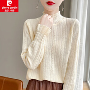 皮爾卡丹（pierre cardin）花邊半高領(lǐng)毛衣女秋冬內(nèi)搭時(shí)尚洋氣寬松中領(lǐng)針織打底衫女裝 米色 M