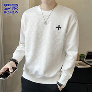 羅蒙（ROMON）衛衣男春秋季休閑長(cháng)袖T恤男士打底衫百搭上衣服男裝 白色 2XL