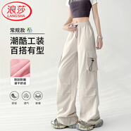 浪莎春夏款闊腿工裝褲女美式?jīng)_鋒登山高腰傘兵褲休閑街舞速干運動褲子