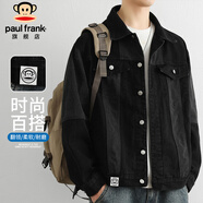 大嘴猴（paul frank）牛仔外套男士秋季工裝夾克男痞帥休閑機車牛仔衣男裝 黑色 4XL