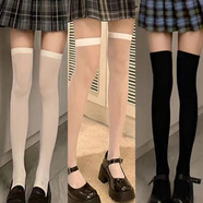 慕楓晴黑絲過膝襪女秋冬天鵝絨JK襪子黑色白色性感絲襪夏透肉長筒過膝襪 透膚過膝【白】+不透過膝【白 3雙 均碼 【美腿/秒變漫畫腿】70-13