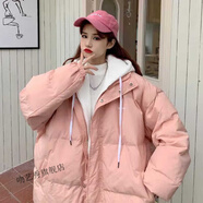 300斤胖妹妹大碼羽絨服加肥加大碼假兩件服青少女生面包服特大碼加厚棉衣外套 粉色【現貨】 4XL_建議230-300斤