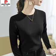 皮爾卡丹（pierre cardin）雙面德絨打底衫女圓領(lǐng)秋冬新款加厚保暖上衣純色內搭媽媽t恤 黑色 2XL 【建議120-135斤】