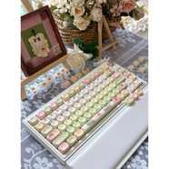 蝙蝠騎士PLUS春日派對智能手托三模女生可愛游戲辦公機械鍵盤 奶白面蓋  皮革智能手托版 幽蘭軸V2(麻將音-游戲辦公) x