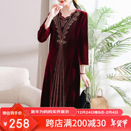 雪夕媽媽秋氣質(zhì)鑲鉆金絲絨連衣裙中老年女婚宴喜慶中長(cháng)裙子媽媽裝