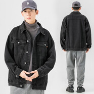 我的速度牛仔夾克男外套黑色冬季2025新款寬松潮流秋冬長(cháng)袖情侶牛仔衣 洗水黑 185/XXL