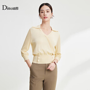 Ditto【商場(chǎng)同款】迪圖2025春翻領(lǐng)針織衫女寬松修身顯瘦針織上衣 黃色 S