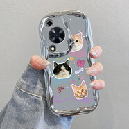 庫洛熊適用華為暢享70S手機殼保護套GFY一AL00新款硅膠全包防摔GFYAL女款ALOO暢想七十七零7OS榮耀享暢亨 電鍍奶油紋-銀色-ZC21可愛(ài)貓咪 華為暢享70S