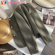 VOYDOVE2025年春秋新款冷淡風(fēng)小香風(fēng)黑綠色西裝外套女百搭休閑小個(gè)子 黑綠色【面料/加里布】【z】 XL 【建議125-140斤】