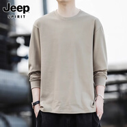 JEEP SPIRIT吉普男士T恤春秋季新款長袖t恤男休閑百搭圓領(lǐng)打底衫簡約套頭上衣 卡其色 常規(guī) S