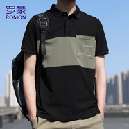 羅蒙（ROMON）短袖男士夏季休閑短袖t恤男翻領(lǐng)polo衫男上衣外套男 黑色 XL