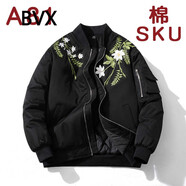 BVX棒球服男國潮花卉刺繡痞帥夾克2025新款青少年寬松休閑加厚外套 黑色 M