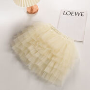 童槐女童半身裙紗裙春秋夏季短款新款中大兒童薄款夏高腰蛋糕蓬蓬短裙 米白色 90 cm(參考身高)