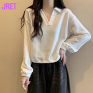 Jret2025夏季新款胖mm大碼寬松正肩短袖t恤女遮肚子顯瘦V領(lǐng)半袖上衣女 白色長(cháng)袖 偏透 2XL (建議140-160斤)