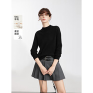 ELLE【100%綿羊毛】高領(lǐng)毛衣女2024秋冬新款打底保暖內(nèi)搭羊毛針織衫 黑色（半高領(lǐng)升級版） M