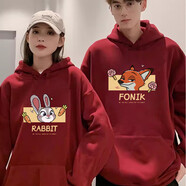 笙韻紅色新年蛇年本命年衣服情侶裝衛(wèi)衣秋冬季外套領(lǐng)證結(jié)婚團體服定制 男酒紅色+女酒紅色 M 男+女M