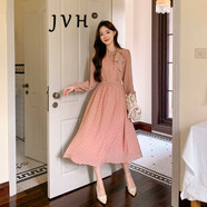 JVH香港潮牌法式沙灘連衣裙女 2025春季新款收腰垂墜感海邊長(zhǎng)裙子 粉紅色長(zhǎng)裙 S 推薦80-95斤