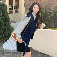 桂雪格藍色假兩件牛仔拼接襯衫上衣女春天2025新款設計感不規則條紋襯衣 圖片色假兩件 M （110-120斤）