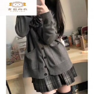 靠森（Kaooseen）jk制服毛衣學院風秋季穿搭針織開衫外套日系純色長袖上衣女款原創(chuàng) 一整套 襯衫+開衫+碳灰裙子+領(lǐng)c 2XL