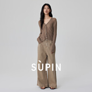 速品SUPIN女裝肌理感長(zhǎng)袖彈力修身微透針織衫開(kāi)衫外套 C09卡其色 M