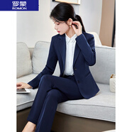 羅蒙（ROMON）  小西裝套裝女2025春秋新款氣質(zhì)大學(xué)生職場(chǎng)面試上班西服工作服女 XXN-20912藏青色外套+褲子 XL 108-117斤