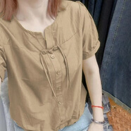 妥妮短袖t恤女2025夏季女裝新款寬松百搭時(shí)尚休閑體恤上衣打底衫 卡其色 XL 建議110-120斤