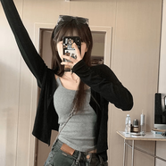 繪詩慧短外套女秋冬款開衫針織衫女裝新款2024年秋裝休閑上衣百搭 純色一?？坶_衫短外套【黑色】 M 【建議100-110斤】