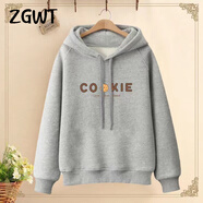 ZGWT輕奢高端品牌時(shí)尚連帽衛衣女寬松春秋新款秋冬加絨百搭印花上衣潮 灰色蛋糕字母（春秋款） M (85-105斤)