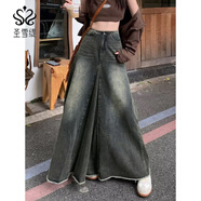 圣雪緹牛仔美式復古半身裙女秋冬新款高腰裙顯瘦中長(cháng)款加肥加大胖mm大擺 復古色 2XL