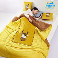 賽樂(lè )透高品質(zhì)折疊被子抱枕兩用加絨加厚辦公室午睡枕頭毯子二合一沙發(fā) 特別加厚款-可愛(ài)鹿金黃 50*50展開(kāi)150*195cm