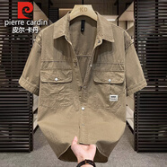 皮爾卡丹2025新款夏季五分袖短袖襯衫外套男青年工裝夾克防曬衣服上衣男 10347-7138黃色短袖襯衫 M 165 （90-105斤）