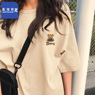 真維斯（JEANSWEST Z+）2025春季新款短袖T恤女寬松白色純棉打底衫春秋內(nèi)搭上衣短袖女 卡其（背帶熊X） L