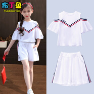 布丁魚 女童套裝夏裝中大童韓版時(shí)尚女孩衣服運(yùn)動(dòng)兒童裝洋氣兩件套潮衣 TJ-M字套裝白色 160碼建議身高160cm