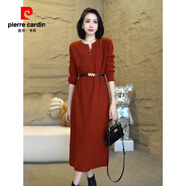 皮爾卡丹（pierre cardin）輕奢感精致毛衣裙子名媛風(fēng)秋冬新款氣質(zhì)針織長(cháng)袖羊毛連衣裙女 安哥拉紅 M 95-110斤