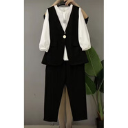 哈夫朵大碼女裝胖MM洋氣顯瘦遮肉套裝女春秋季新款時(shí)尚減齡休閑上衣馬甲 2378白色三件套 3XL 建議【145-160斤】