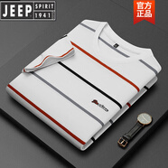 吉普（JEEP）黑白色條紋t恤男圓領(lǐng)短袖間條文純棉夏季滑料衣服高端體恤潮T 6208-白色 M 48