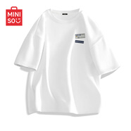 名創(chuàng)優(yōu)品（MINISO）短袖男純棉休閑寬松夏季圓領(lǐng)百搭青少年潮流半袖t恤 白 M