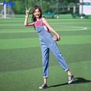 FSHE背帶牛仔褲女秋季學(xué)院風(fēng)新款韓版寬松學(xué)生百搭顯瘦吊帶九分褲女 淺藍色 M 建議95-105斤