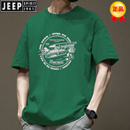 JEEP SPIRIT潮流純棉短袖T恤男夏季2025新款美式寬松半袖上衣ins潮牌港風體恤 綠色-385【純棉】男短袖 【建議140-170斤】 XL